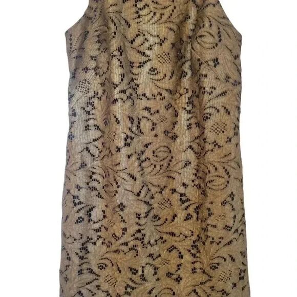 Banana Republic Women's Gold Lace Lined Sleeveless Shift Dress - Picture 5 of 12